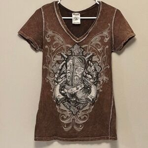 Vintage‎ Vocal Brown Fitted Western Rhinestones Cowgirl Y2K Shirt Made USA Large